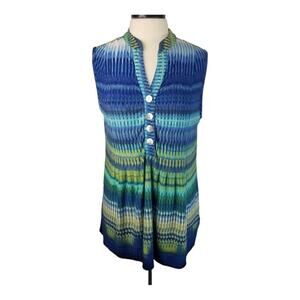 Dressbarn Top Sleeveless Tank Split Neck Babydoll Tunic Top Blue Green Size 1X